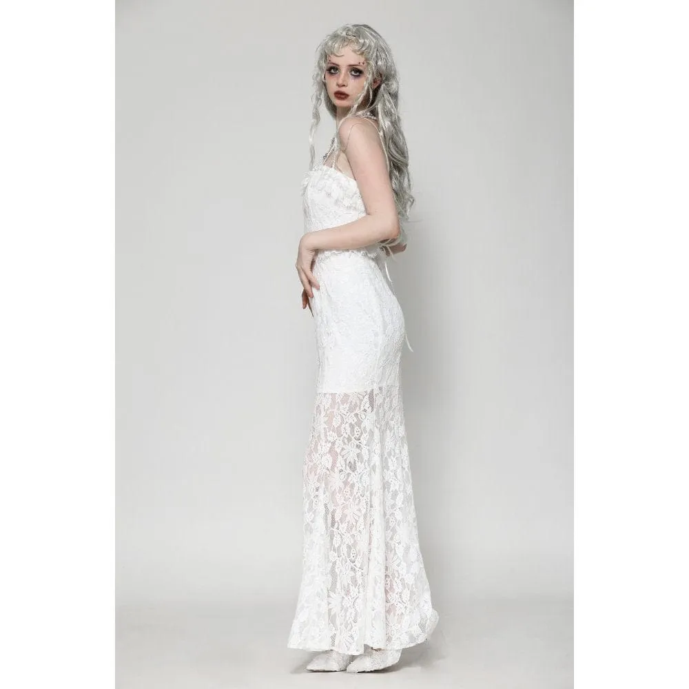 Women's Gothic Pleated Lace Slip Dress White