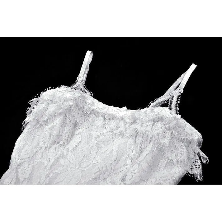 Women's Gothic Pleated Lace Slip Dress White