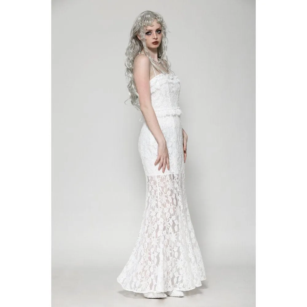 Women's Gothic Pleated Lace Slip Dress White