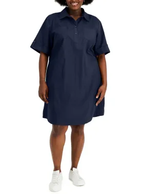 Women's Plain Solid With 2 Pockets Short Dress ,Navy