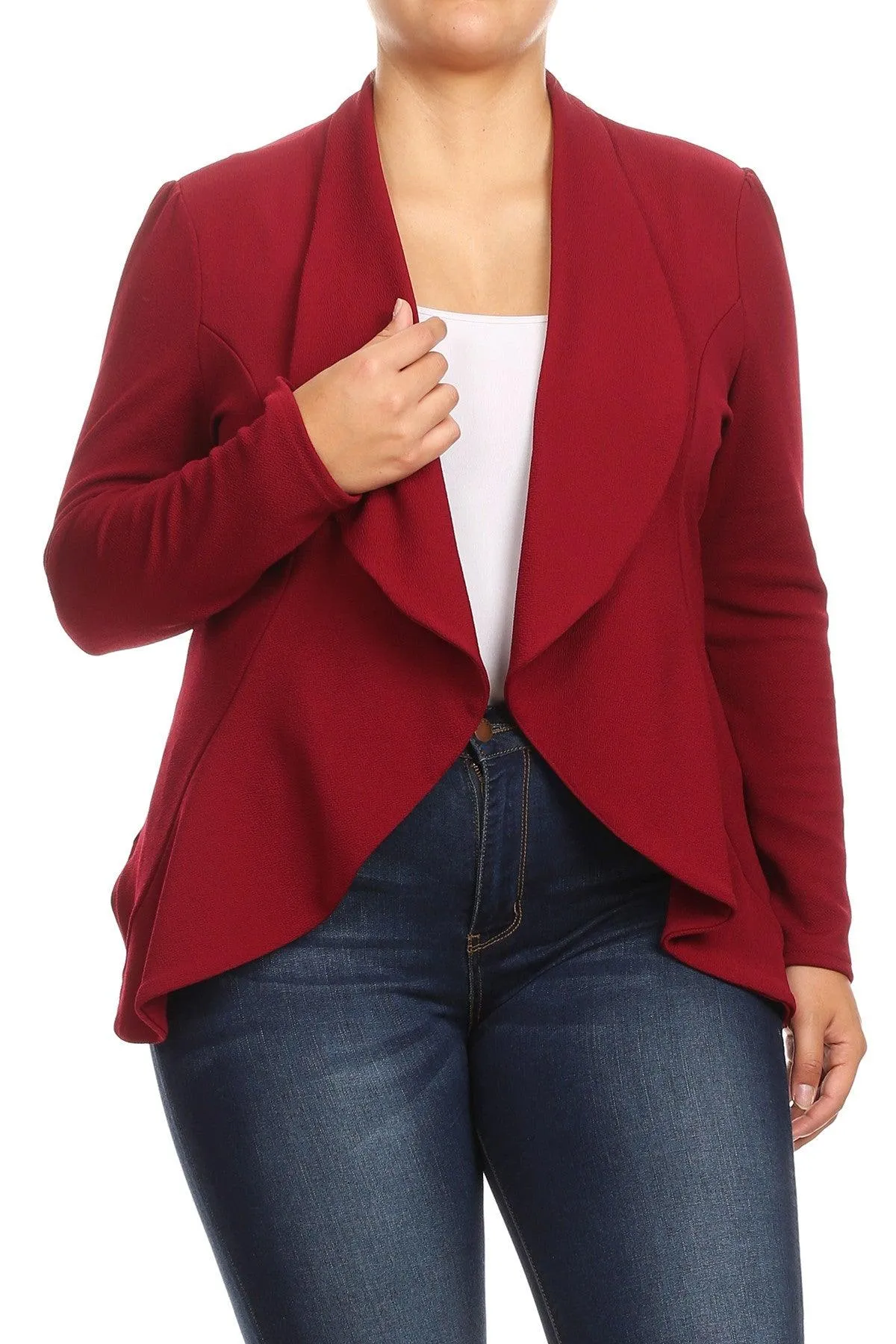 Women's Plus Size Solid Casual Fitted Open Blazer Office Jacket