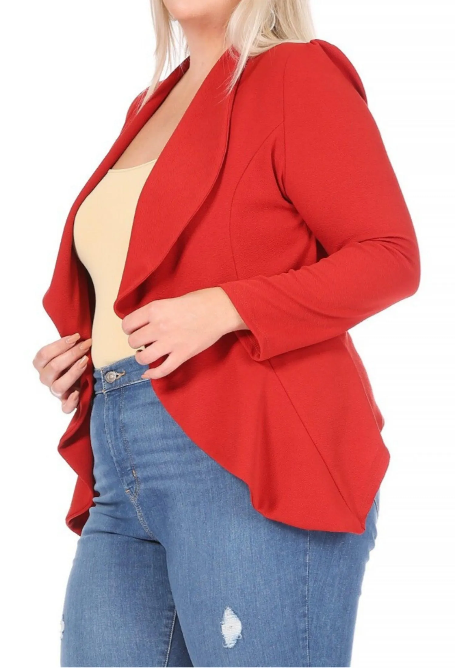 Women's Plus Size Solid Casual Fitted Open Blazer Office Jacket