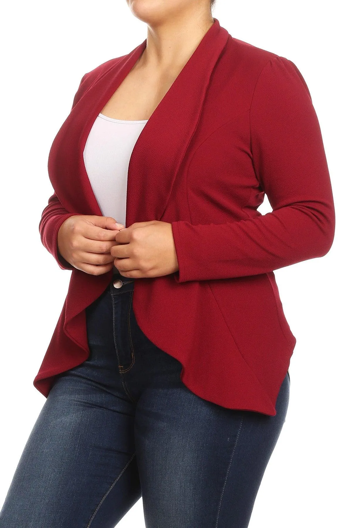 Women's Plus Size Solid Casual Fitted Open Blazer Office Jacket