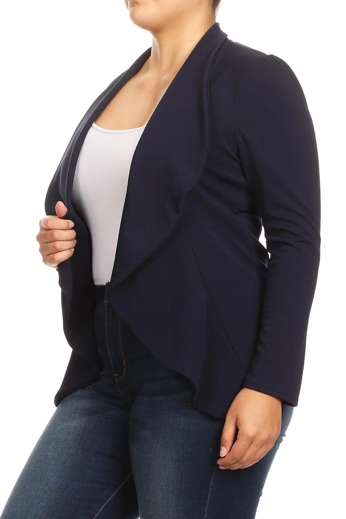 Women's Plus Size Solid Casual Fitted Open Blazer Office Jacket