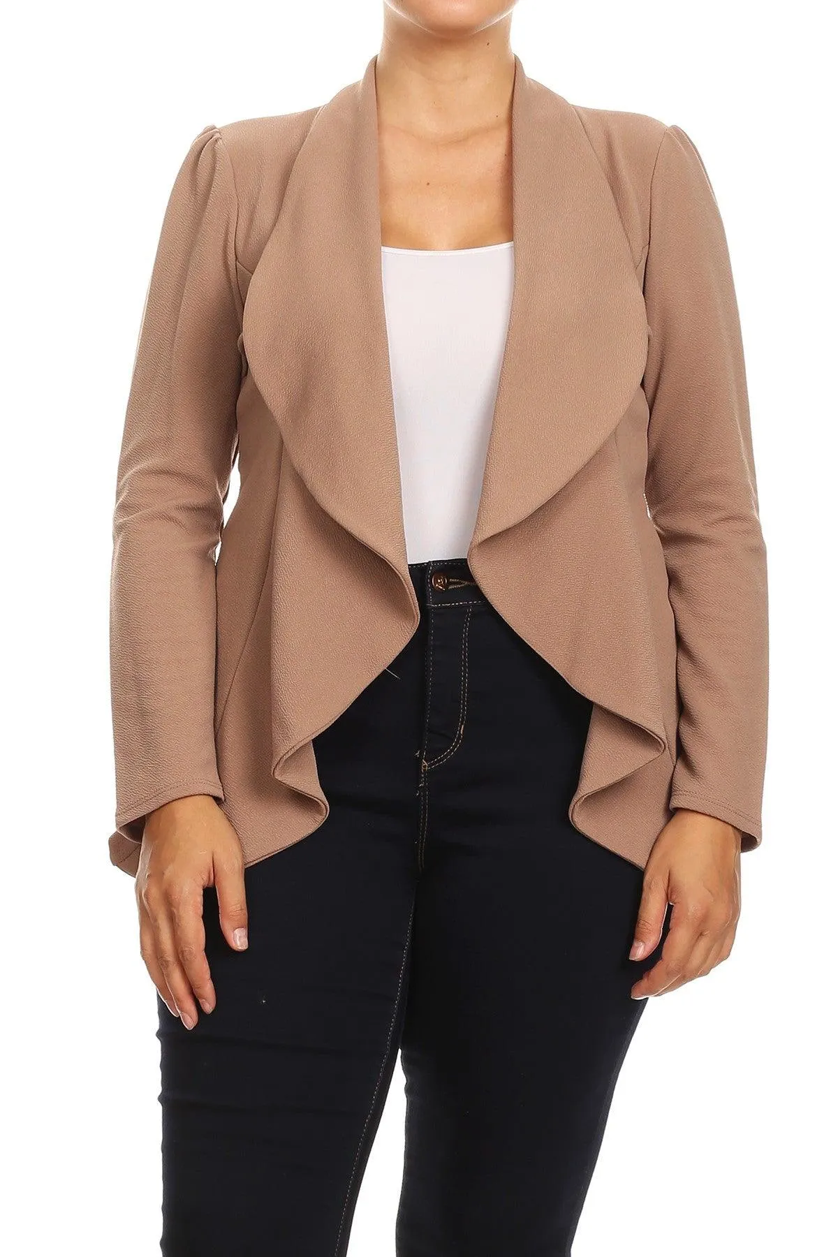 Women's Plus Size Solid Casual Fitted Open Blazer Office Jacket