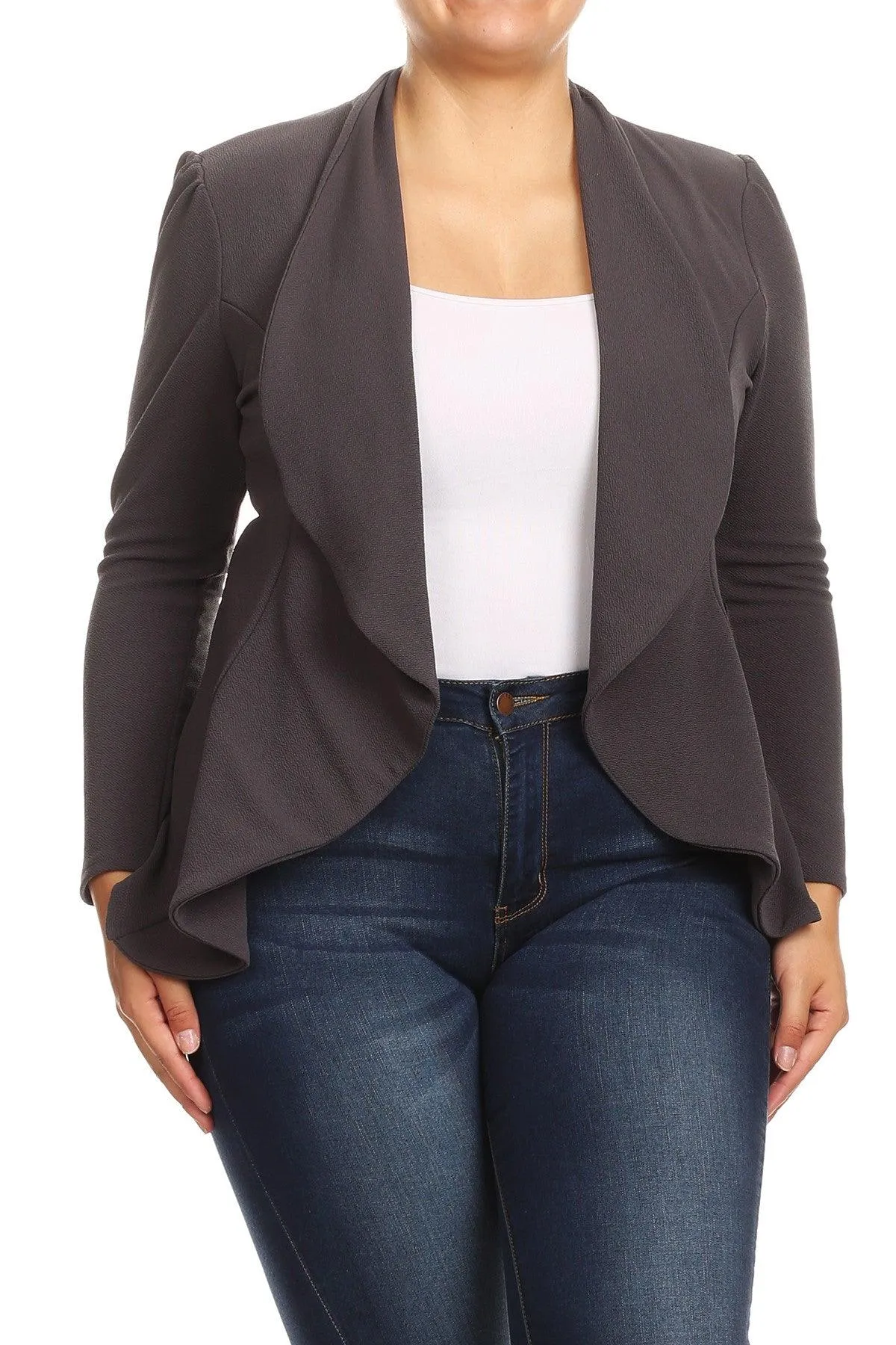 Women's Plus Size Solid Casual Fitted Open Blazer Office Jacket