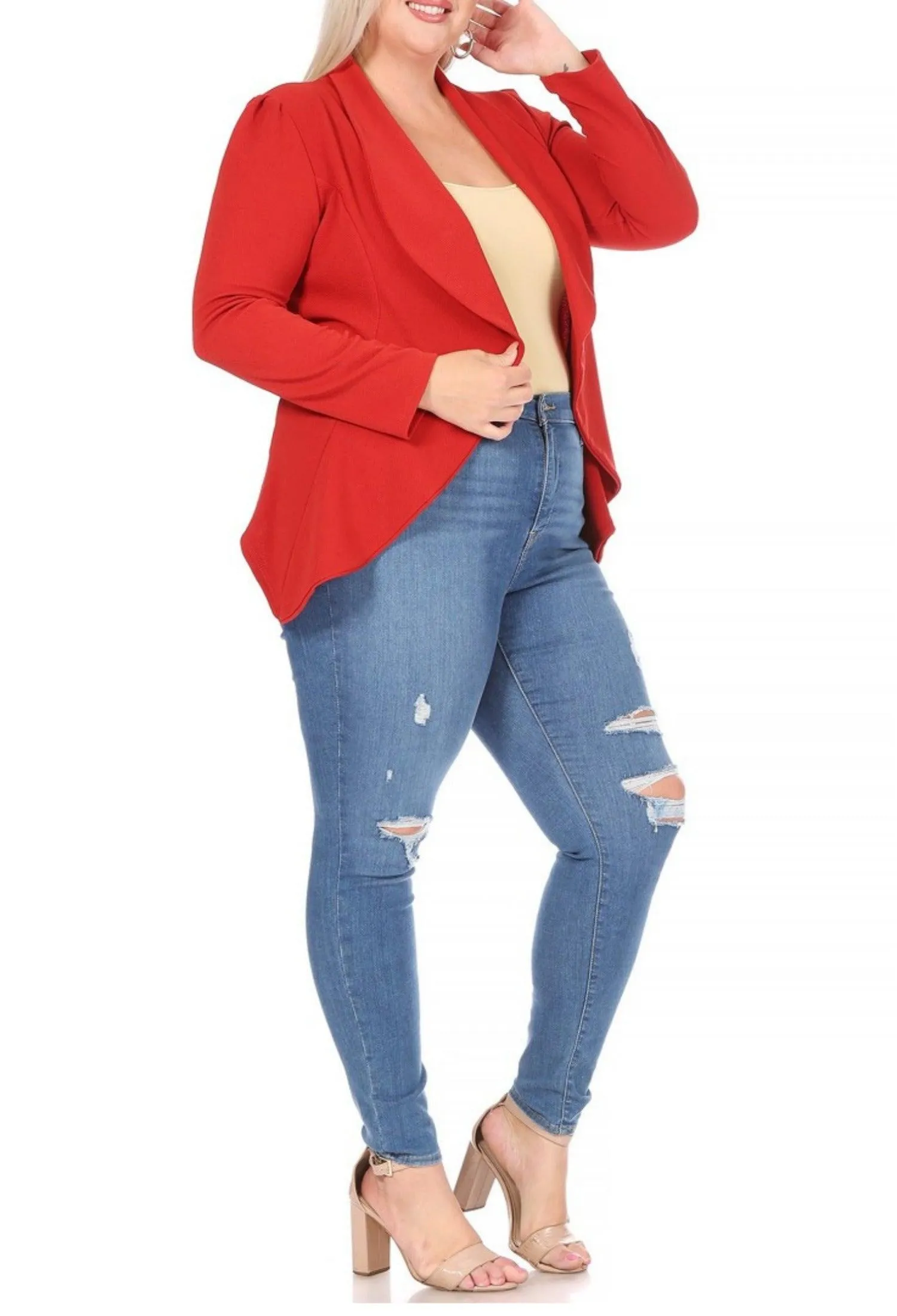 Women's Plus Size Solid Casual Fitted Open Blazer Office Jacket