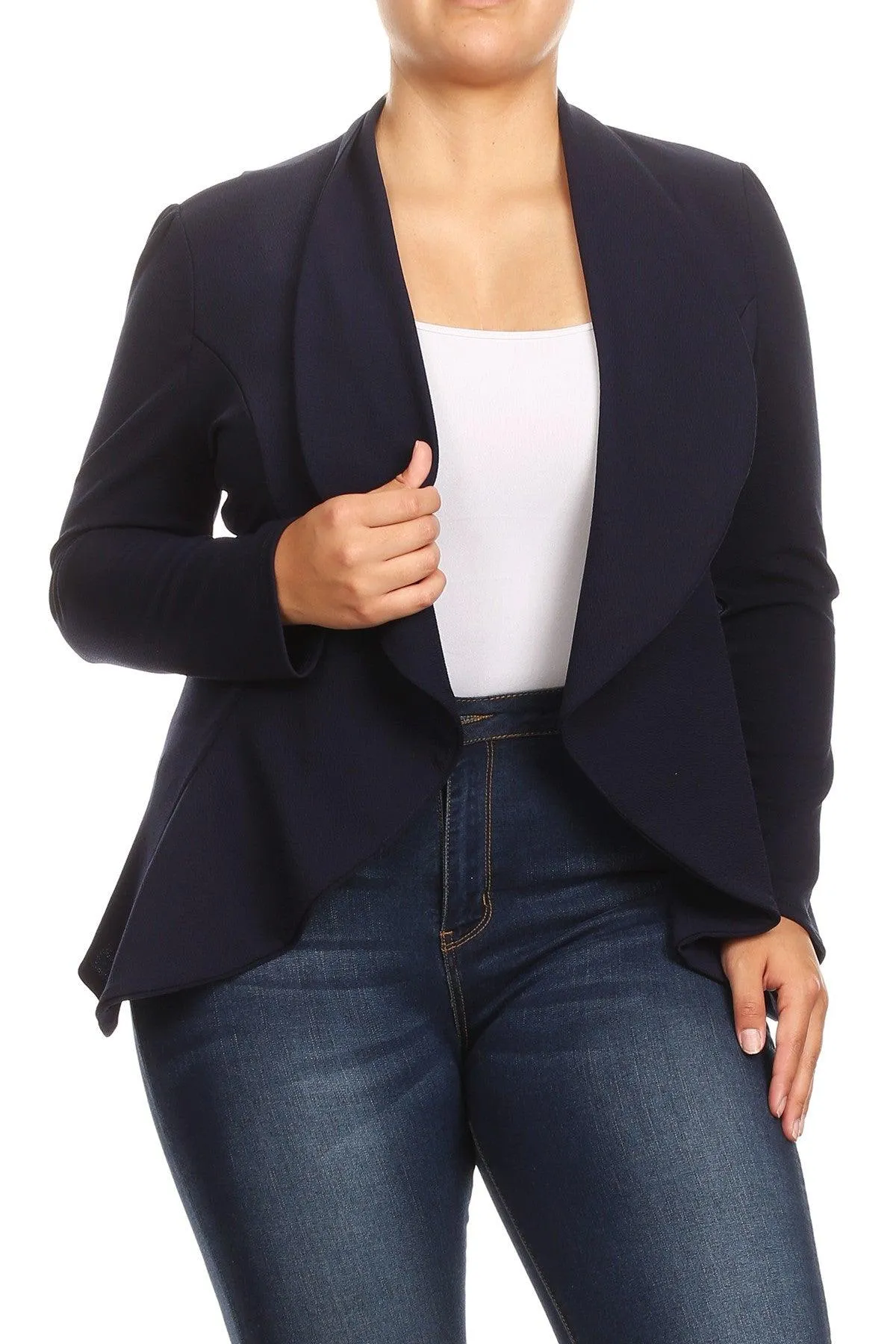 Women's Plus Size Solid Casual Fitted Open Blazer Office Jacket