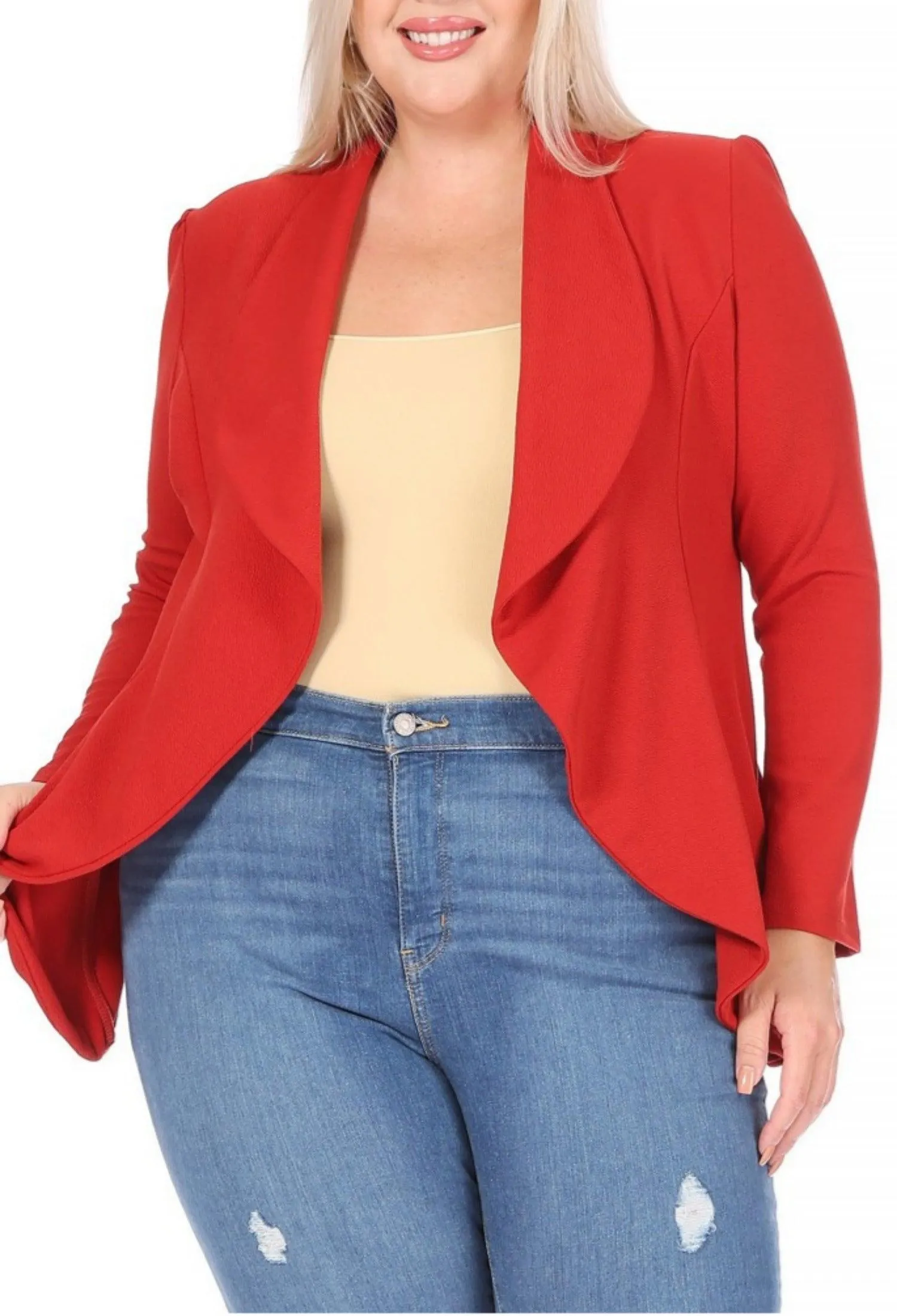 Women's Plus Size Solid Casual Fitted Open Blazer Office Jacket