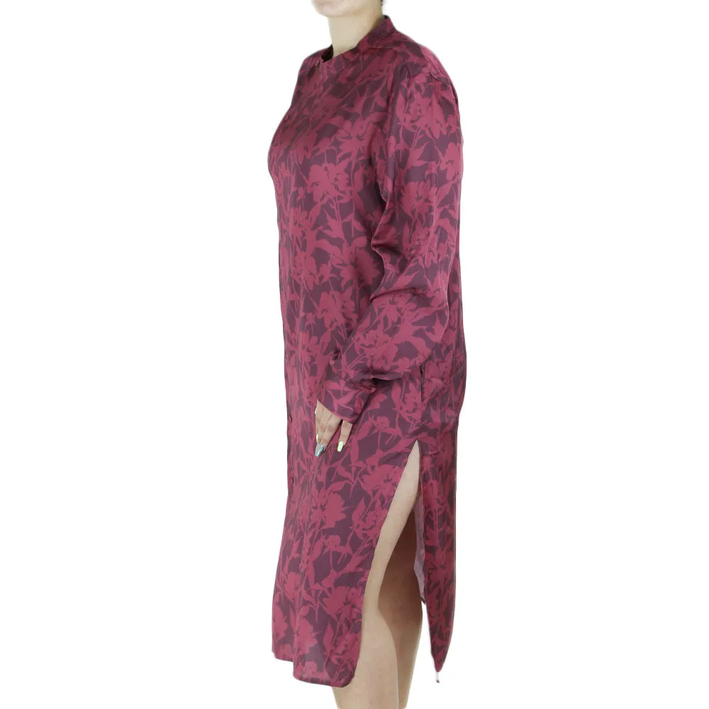 Women's Printed Midi Dress,Burgundy