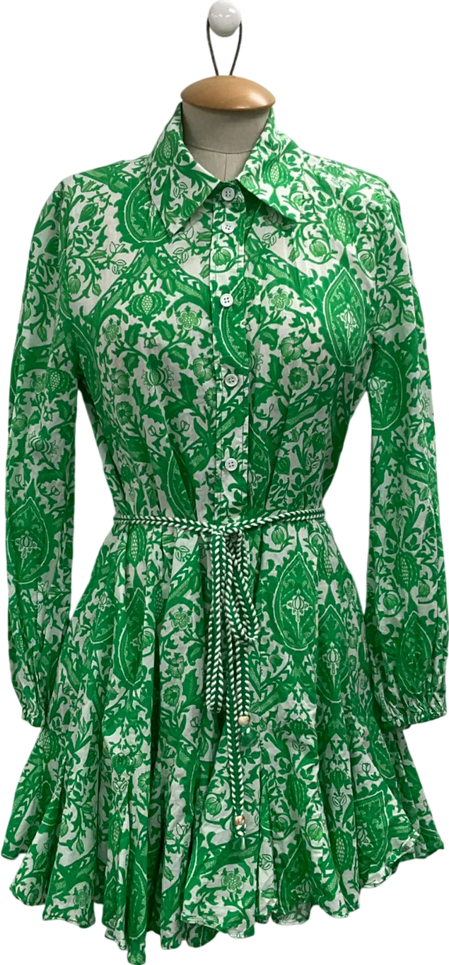 ZARA Green Print Mini Floral Paisley Shirt Dress UK L