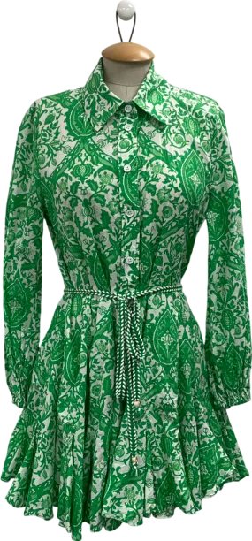 ZARA Green Print Mini Floral Paisley Shirt Dress UK L